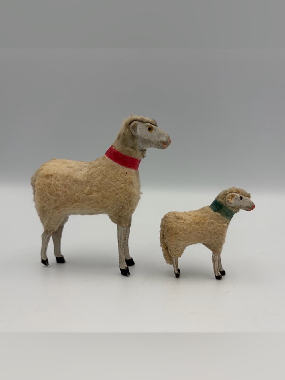 2 Antique German Putz Wooly Sheep Herd Handmade Nativity Primitive Folk Art Pair - Picture 3 of 7
